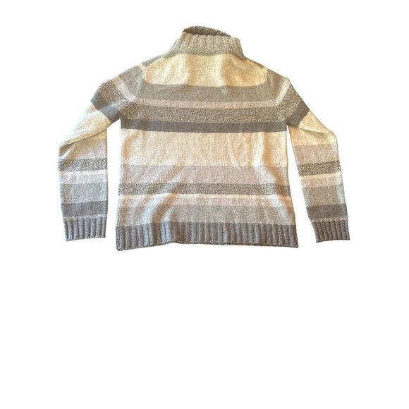 Mariele Waithe By Forte 100% Cashmere Striped Turtleneck Sweater Gray & Beige M - Picture 3 of 4